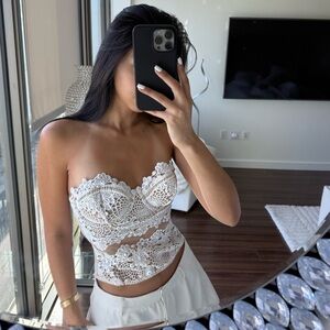 Strapless White Crochet Lace Crop Top